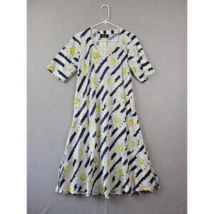 NWT Luiselle Italy 100% Linen White Floral Daisy SS Sundress Womens Med Pockets